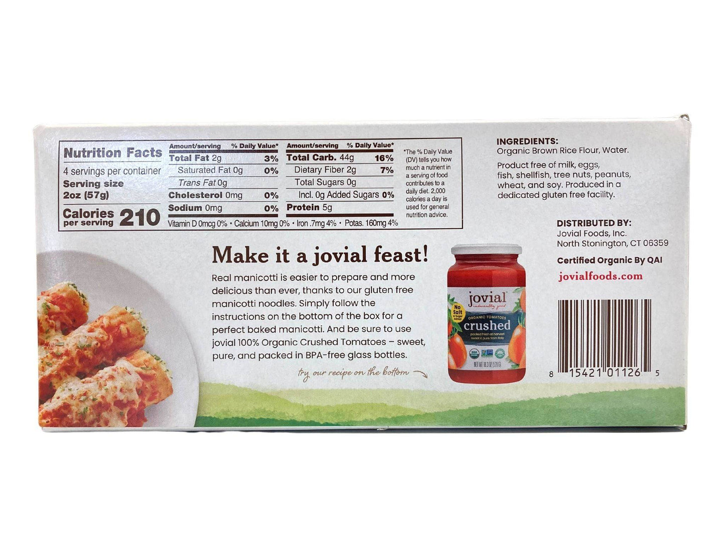 Manicotti de riz brun biologique sans gluten par Jovial