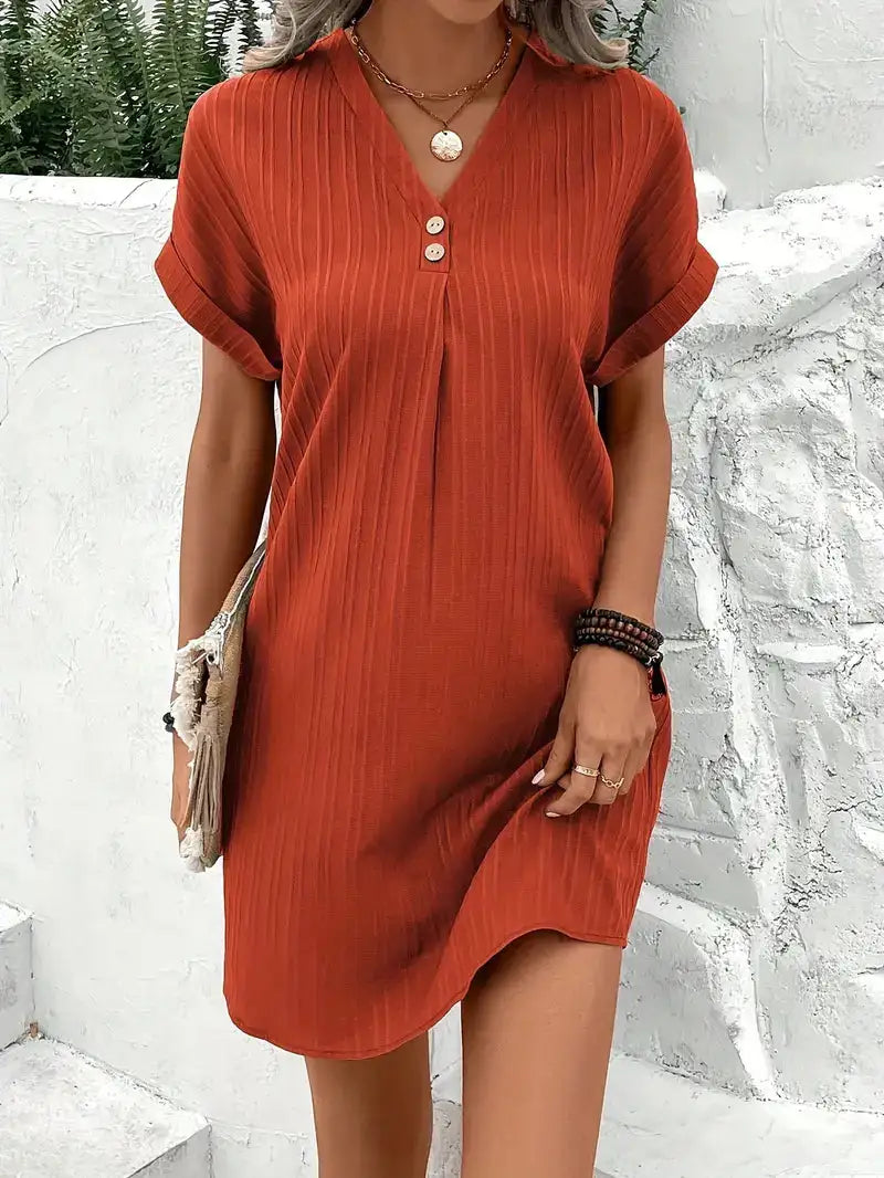 Vestido Pullover V-Neck de Dos Botones Elegante