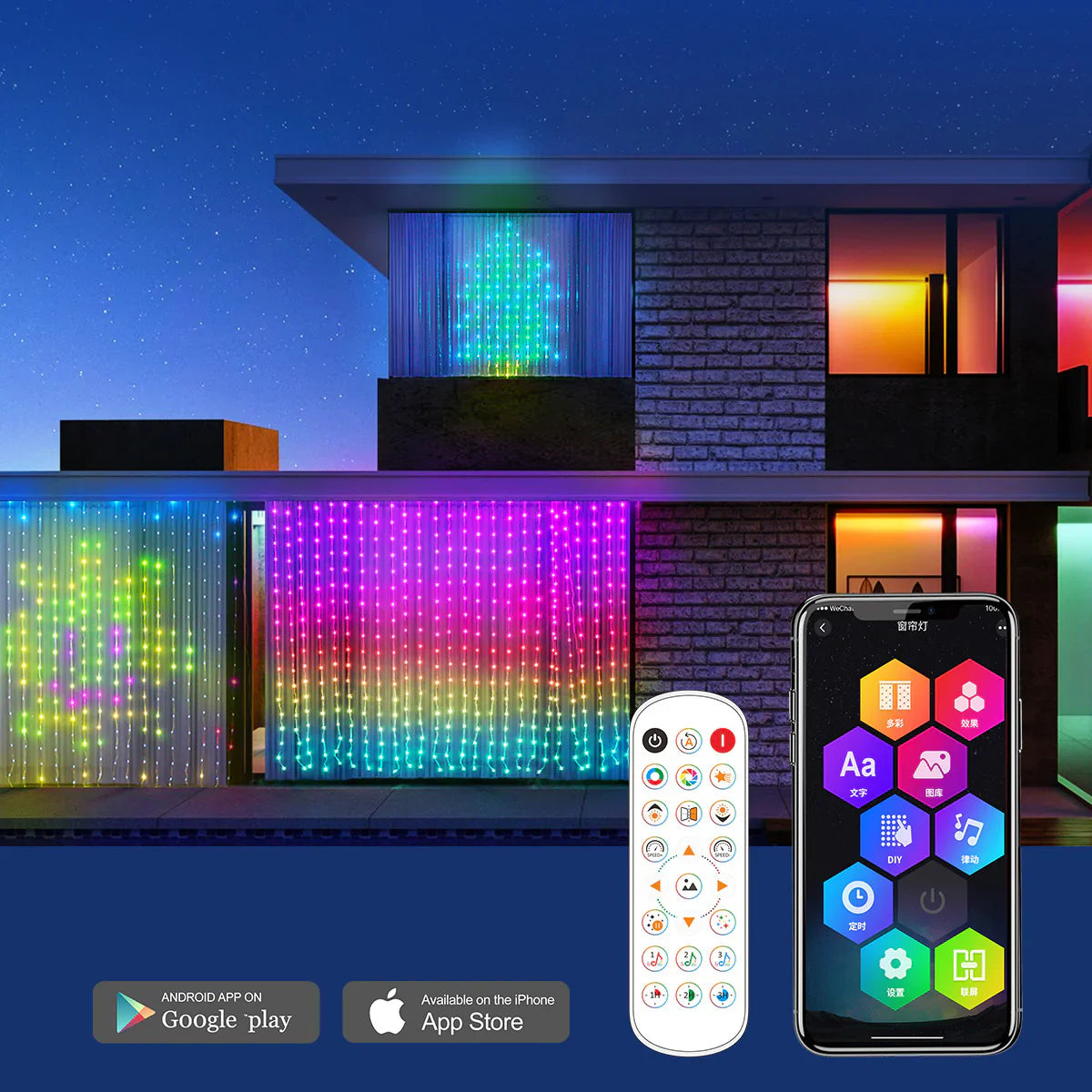 Luces de Cortina RGB Inteligentes LED Bluetooth - Guirnalda de Luces Versátil