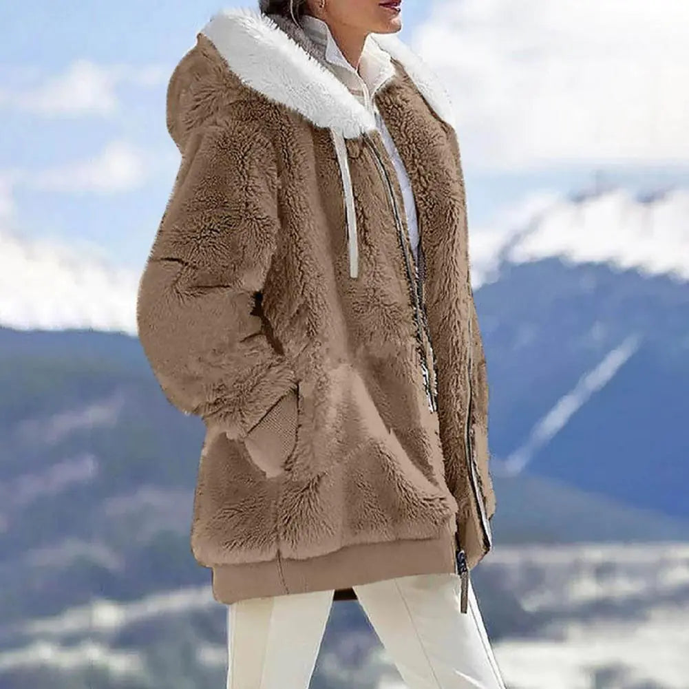 Manteau Zippé en Peluche pour Femmes - Grande Taille, Chaud et Doux