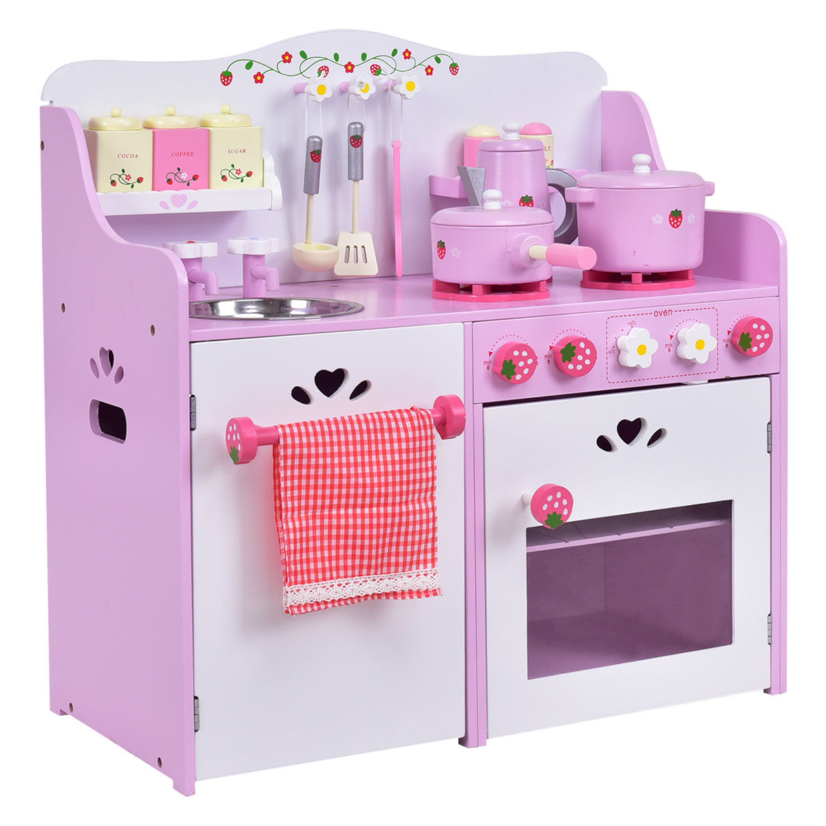 Jouet de cuisine en bois pour enfants - Ensemble de cuisine en jouet de fraise
