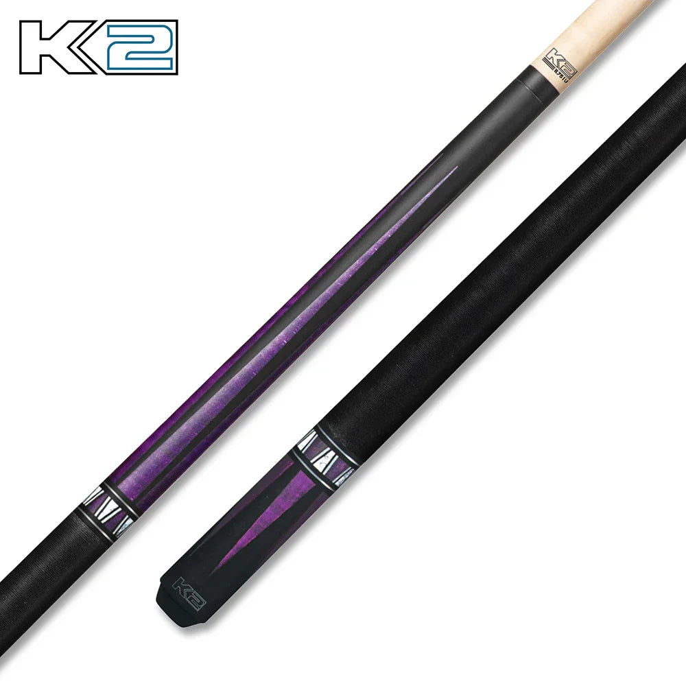 K2 Matte Black Cue with Purple Curly Point & Linen Wrap