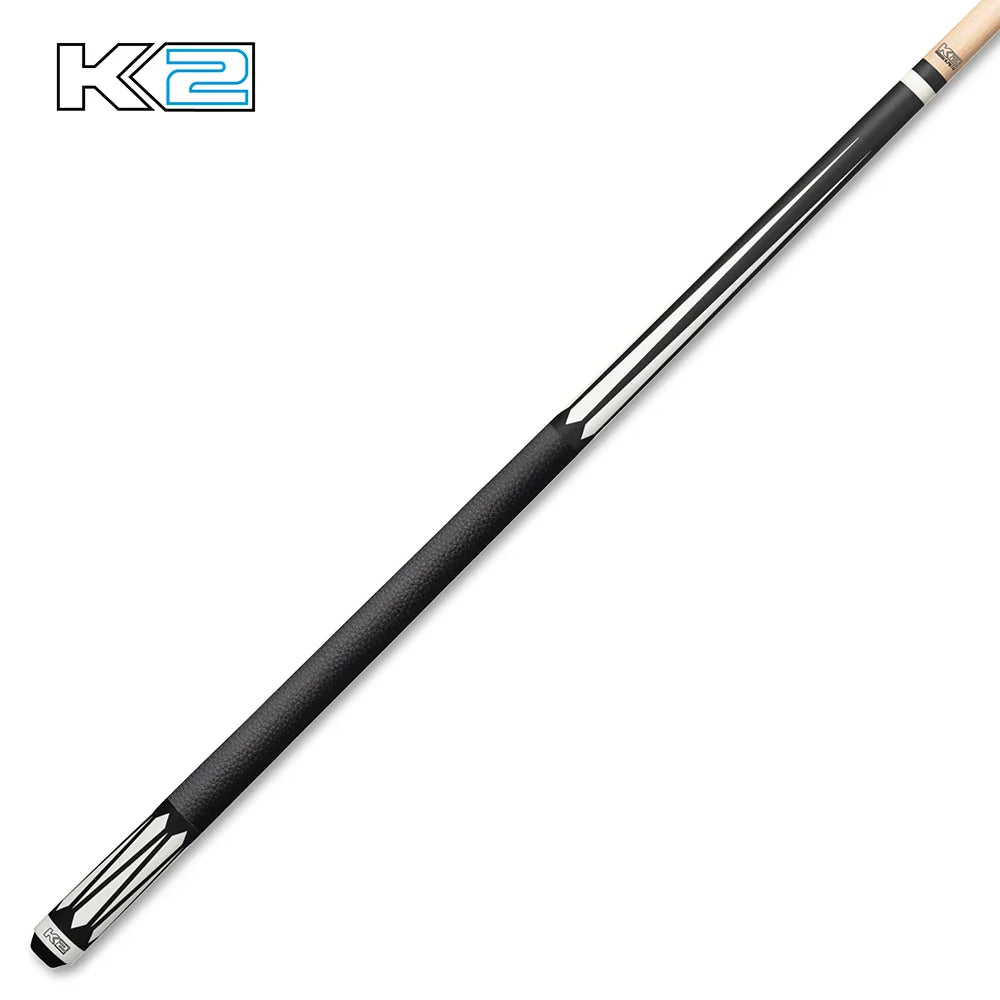 K2 Cue Matte Black and White Floating Design with Leather Wrap