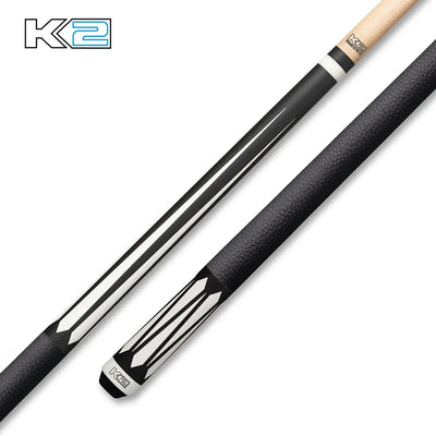 K2 Cue Matte Black and White Floating Design with Leather Wrap
