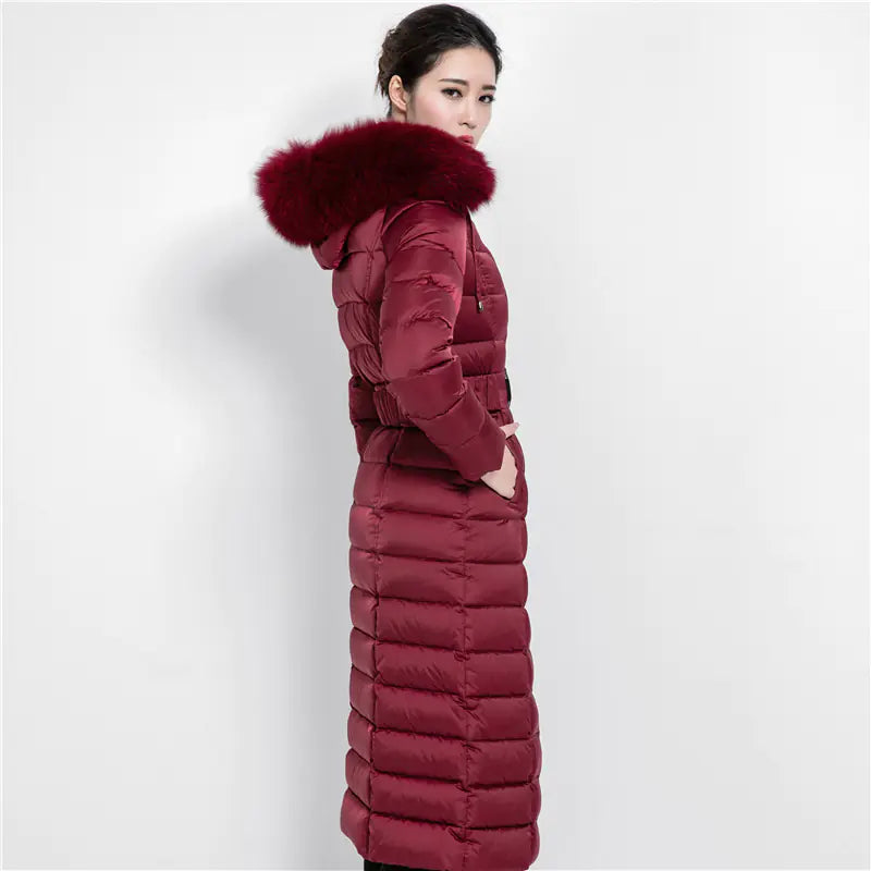 Manteau d'hiver de luxe pour femmes avec col en fourrure de renard