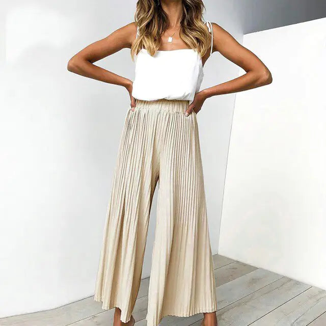 Pantalons décontractés amples avec détails froissés pour l'été