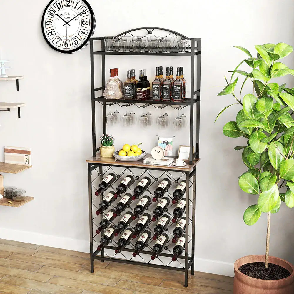 Soporte de Vino Alto Elegante con Almacenamiento para Copas