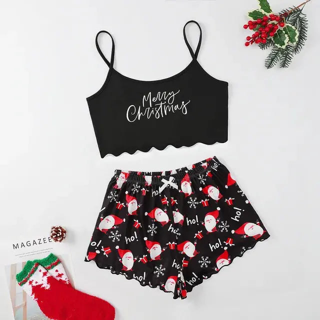 Ensemble de Pyjama Sans Bretelles pour Femmes à Thème de Noël