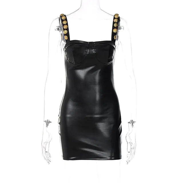 Robe Mini Élégante Sans Manches en Cuir PU