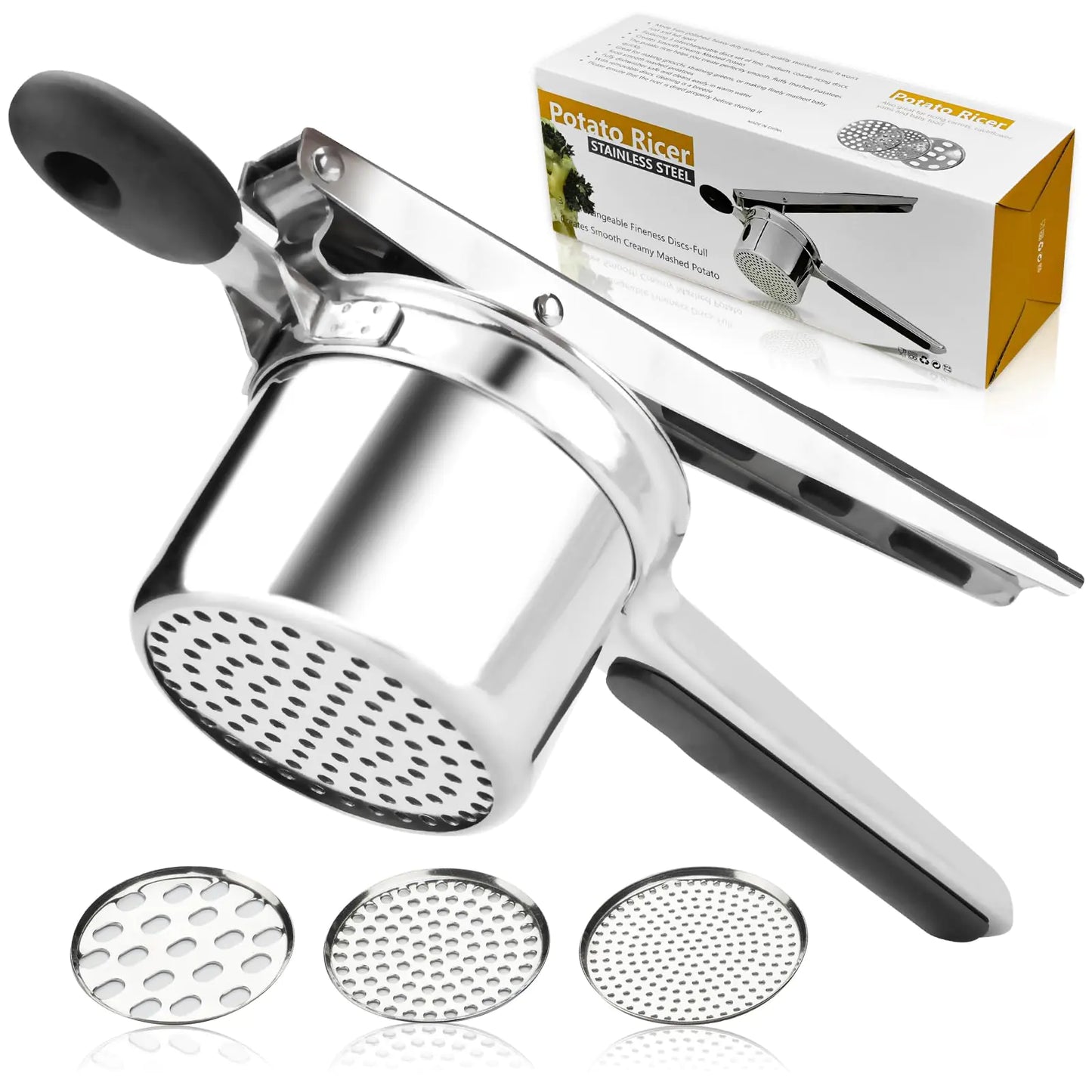 Prensa de Patatas de Acero Inoxidable Premium con 3 Discos Intercambiables