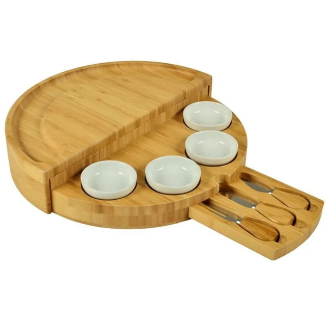 Elegant Bamboo Cheese Plate & Wooden Breadboard