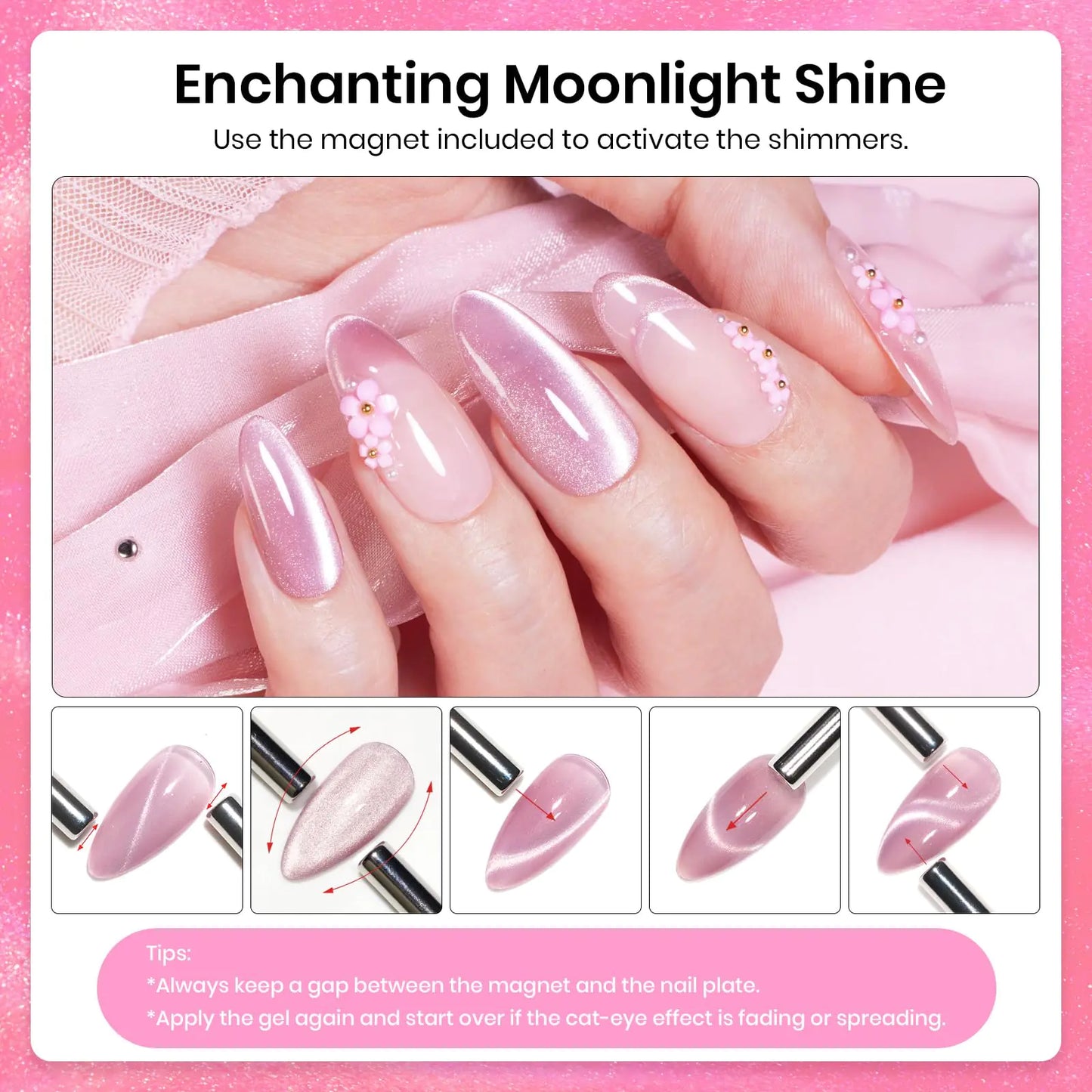 Esmalte de Uñas en Gel Cat Eye Rosa Beetles - 15ML con Brillo Holográfico