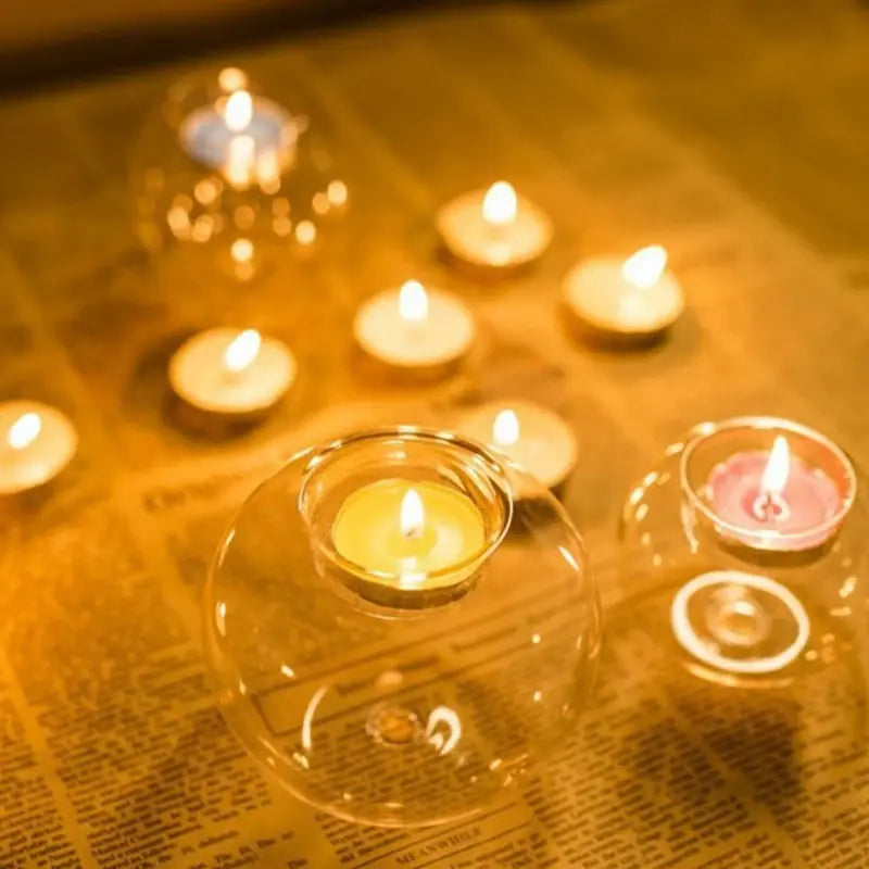 Soporte de Vela de Vidrio Transparente Elegante