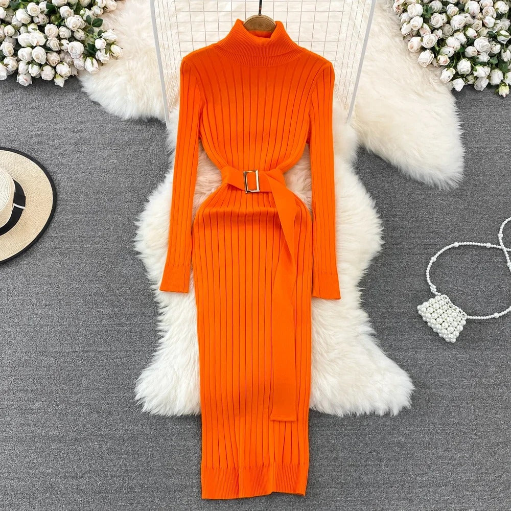 Turtleneck Wrap Knitted Dress