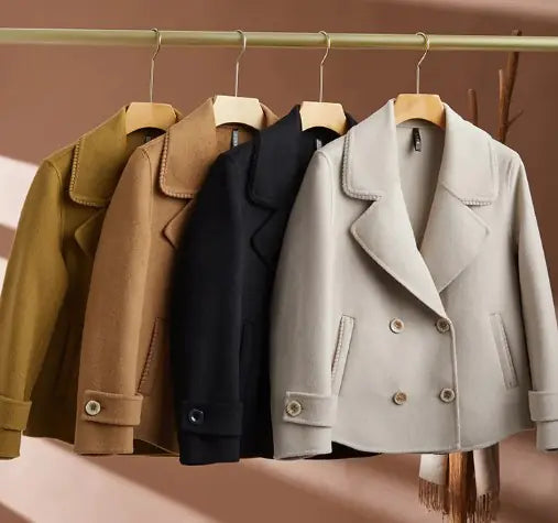 Suit Collar Double-Breasted Woolen Coat for Women