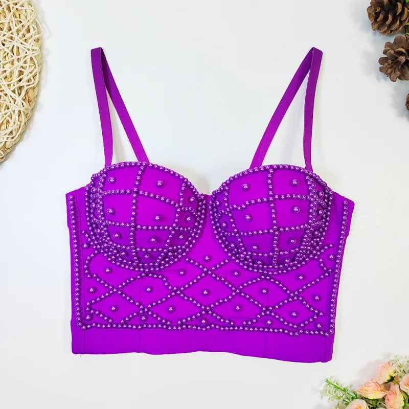 Camiseta sin mangas de perlas elegantes para mujeres