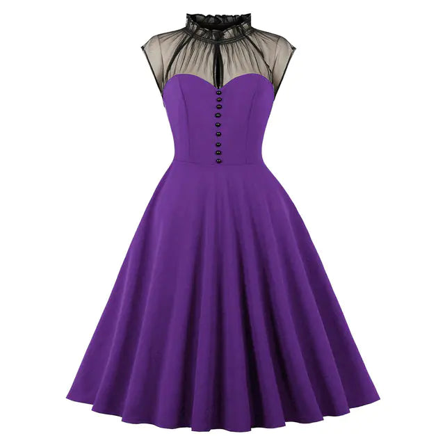 Robe de fête rétro en maille brodée élégante des années 1950