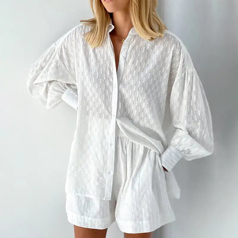 Lantern Sleeve Loose Shirt and Shorts Set