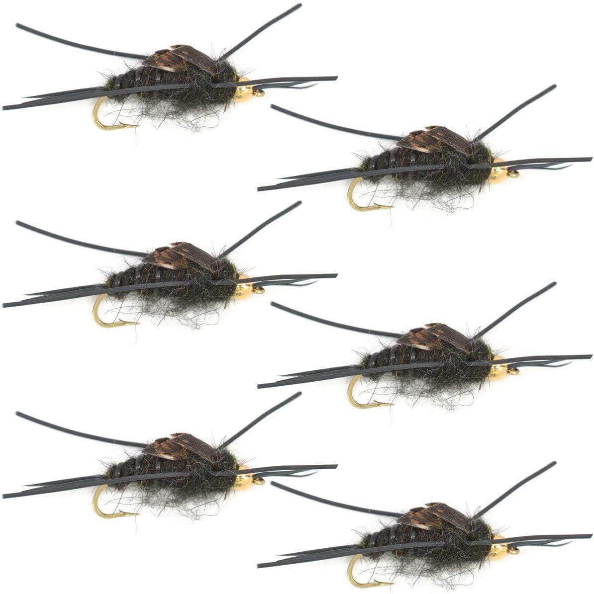 Premium Gold Bead Kaufmann's Stonefly Nymphs with Rubber Legs - Set of 6, Size 10 - Korvel