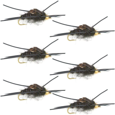 Premium Gold Bead Kaufmann's Stonefly Nymphs with Rubber Legs - Set of 6, Size 8 - Korvel