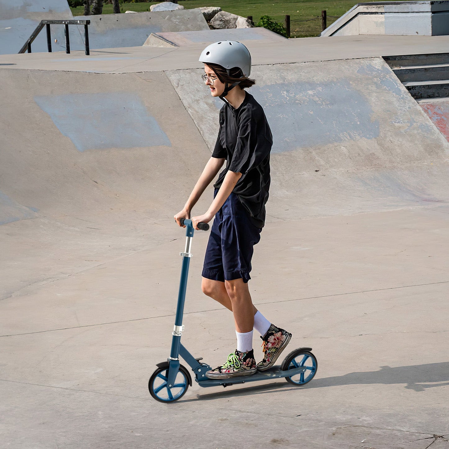 Scooter Plegable de Aleación de Aluminio con Alturas Ajustables - Azul