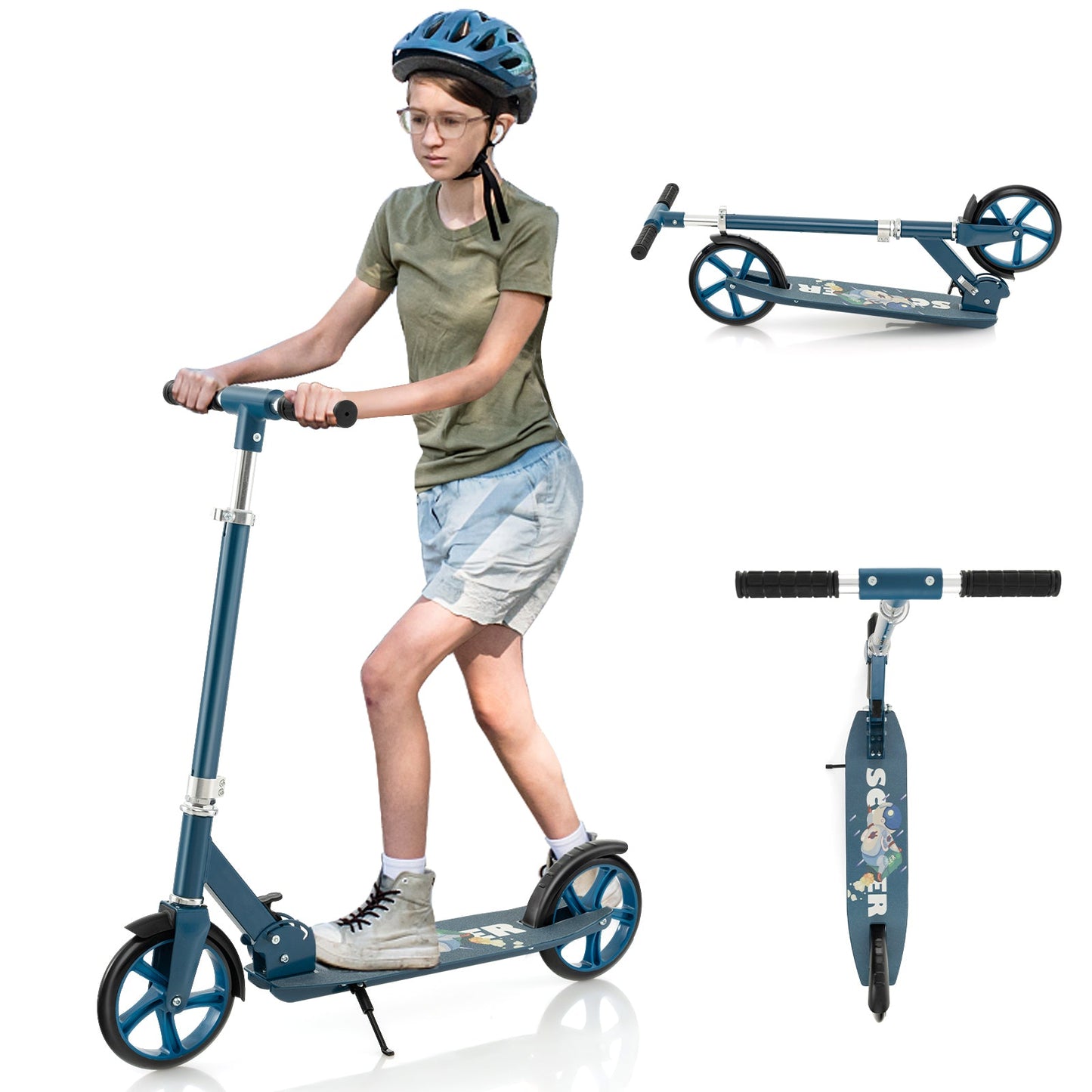 Scooter Plegable de Aleación de Aluminio con Alturas Ajustables - Azul