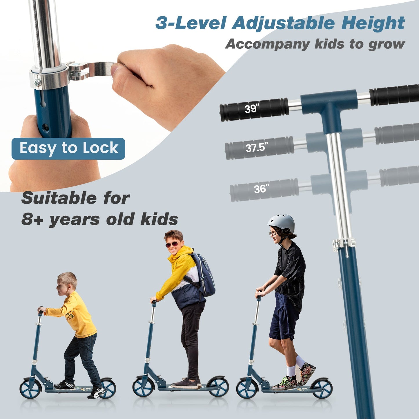 Scooter Plegable de Aleación de Aluminio con Alturas Ajustables - Azul