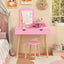 Ensemble de table de maquillage pour enfant avec miroir et rangement - Rose