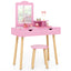 Ensemble de table de maquillage pour enfant avec miroir et rangement - Rose