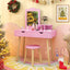 Ensemble de table de maquillage pour enfant avec miroir et rangement - Rose
