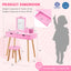 Ensemble de table de maquillage pour enfant avec miroir et rangement - Rose