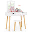 Kid Vanity Table Chair Set with Mirror and Storage - White