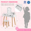 Kid Vanity Table Chair Set with Mirror and Storage - White