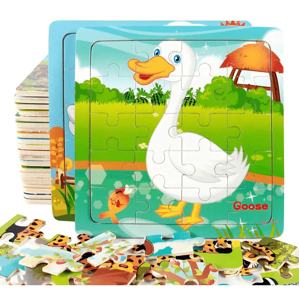 Educational Wooden Animal and Vehicle Puzzles for Kids