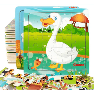 Educational Wooden Animal and Vehicle Puzzles for Kids