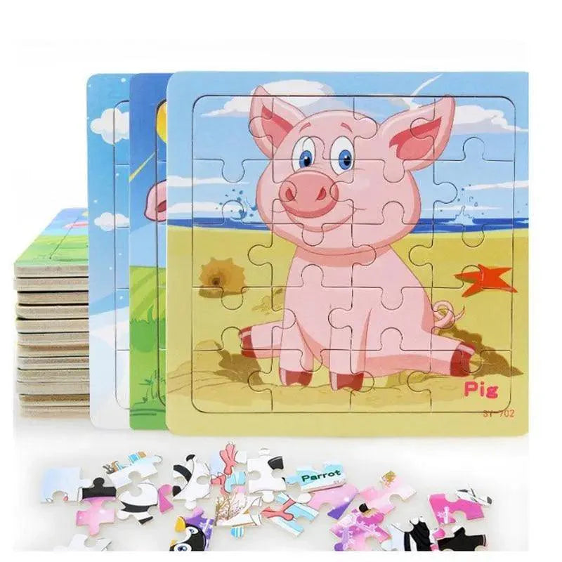 Educational Wooden Animal and Vehicle Puzzles for Kids