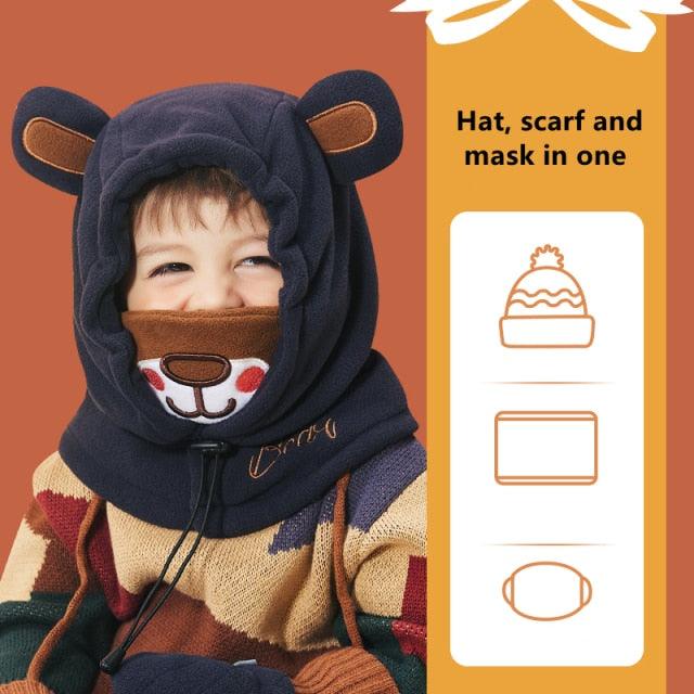 Cagoule en Fleece d'Hiver pour Enfants - Masque Complet Coupe-Vent