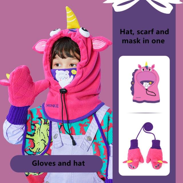 Cagoule en Fleece d'Hiver pour Enfants - Masque Complet Coupe-Vent