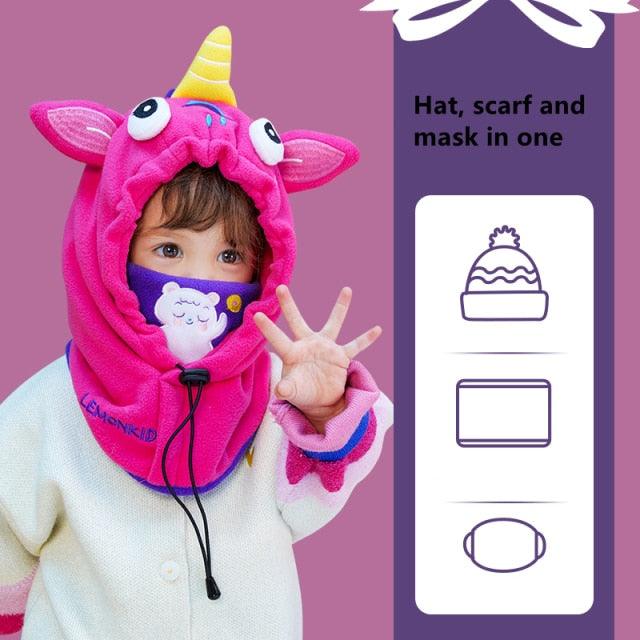 Cagoule en Fleece d'Hiver pour Enfants - Masque Complet Coupe-Vent