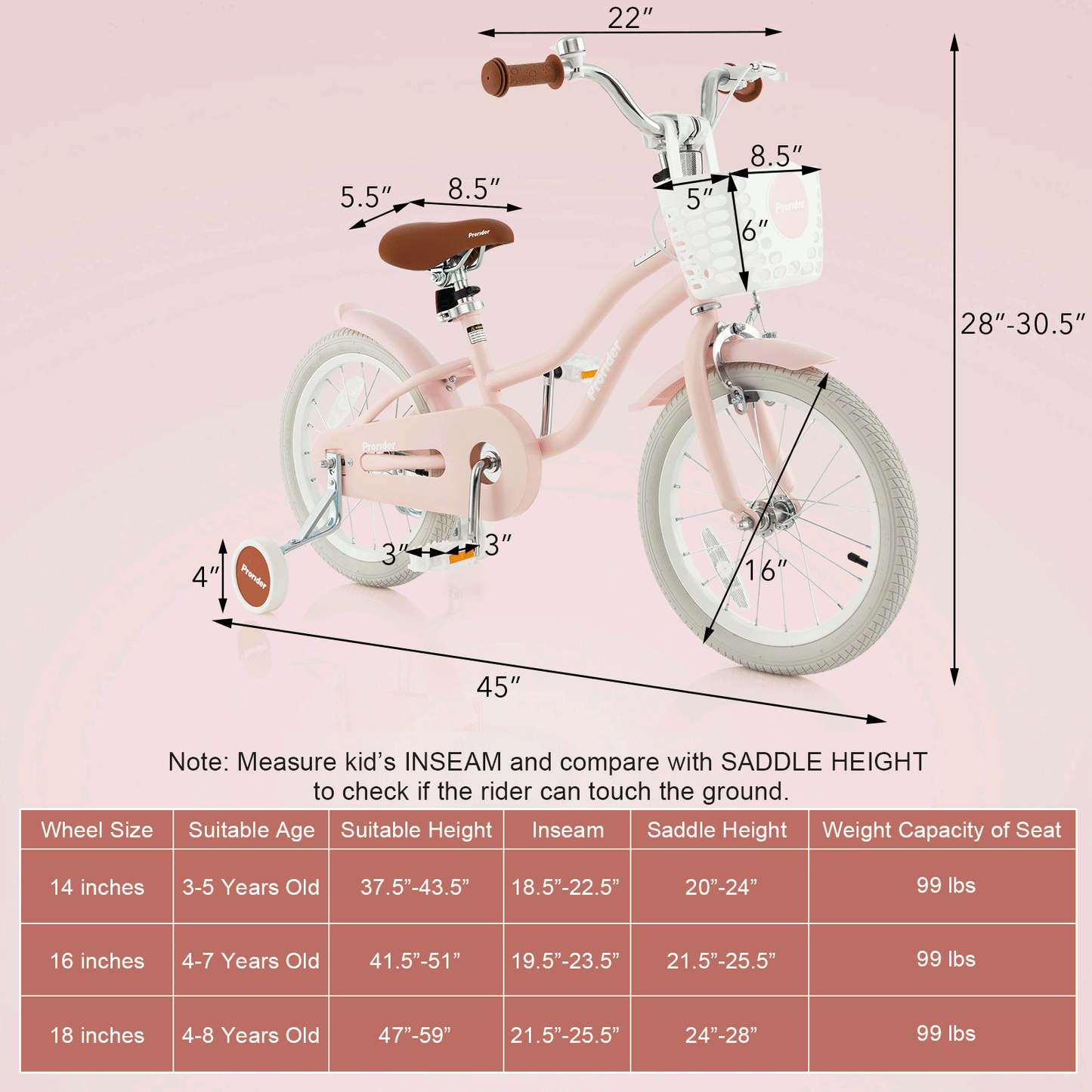 Vélo pour enfants de 16 pouces avec frein avant et roues d'entraînement - Rose