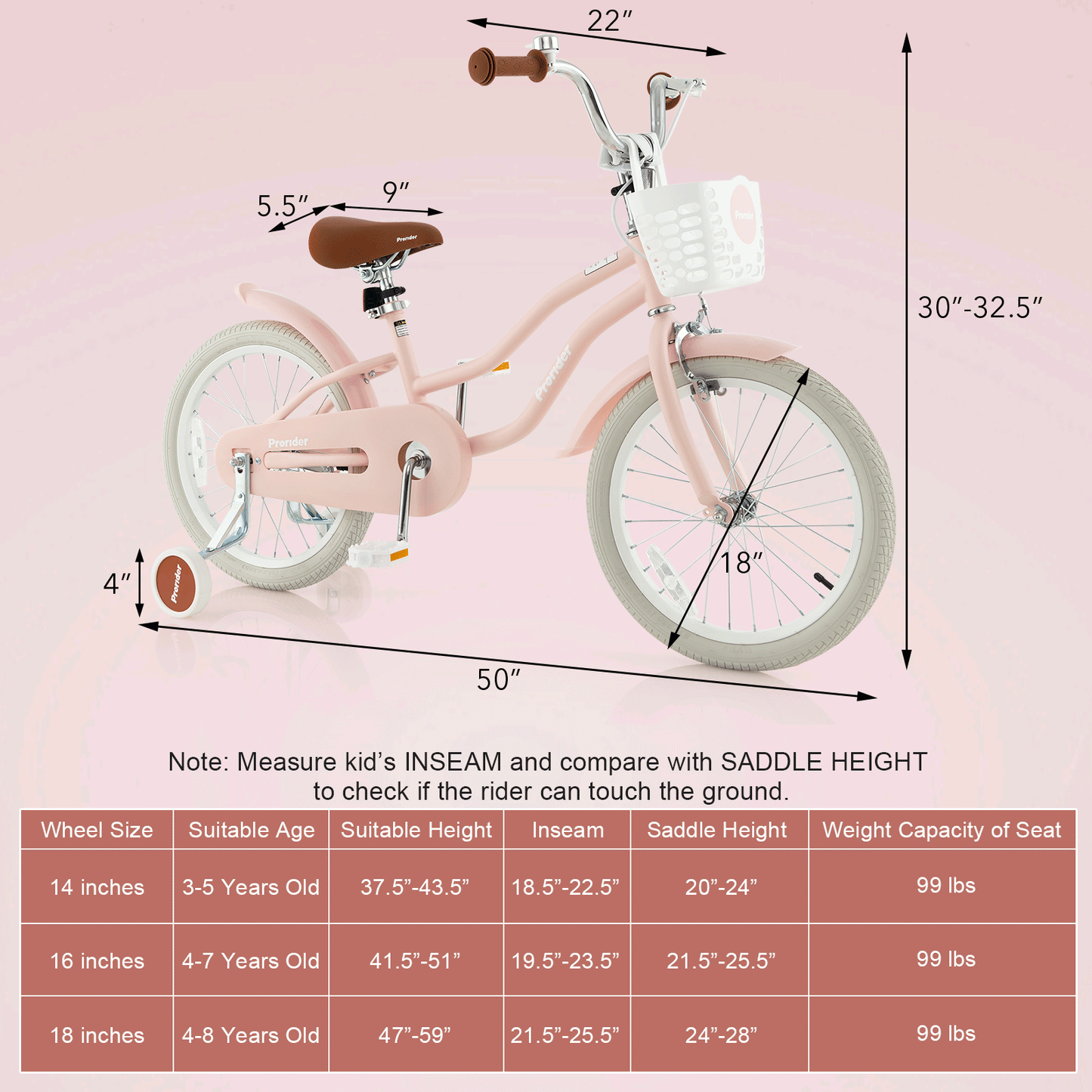 Bicicleta Infantil con Freno de Mano y Freno de Contrapedal - Rosa