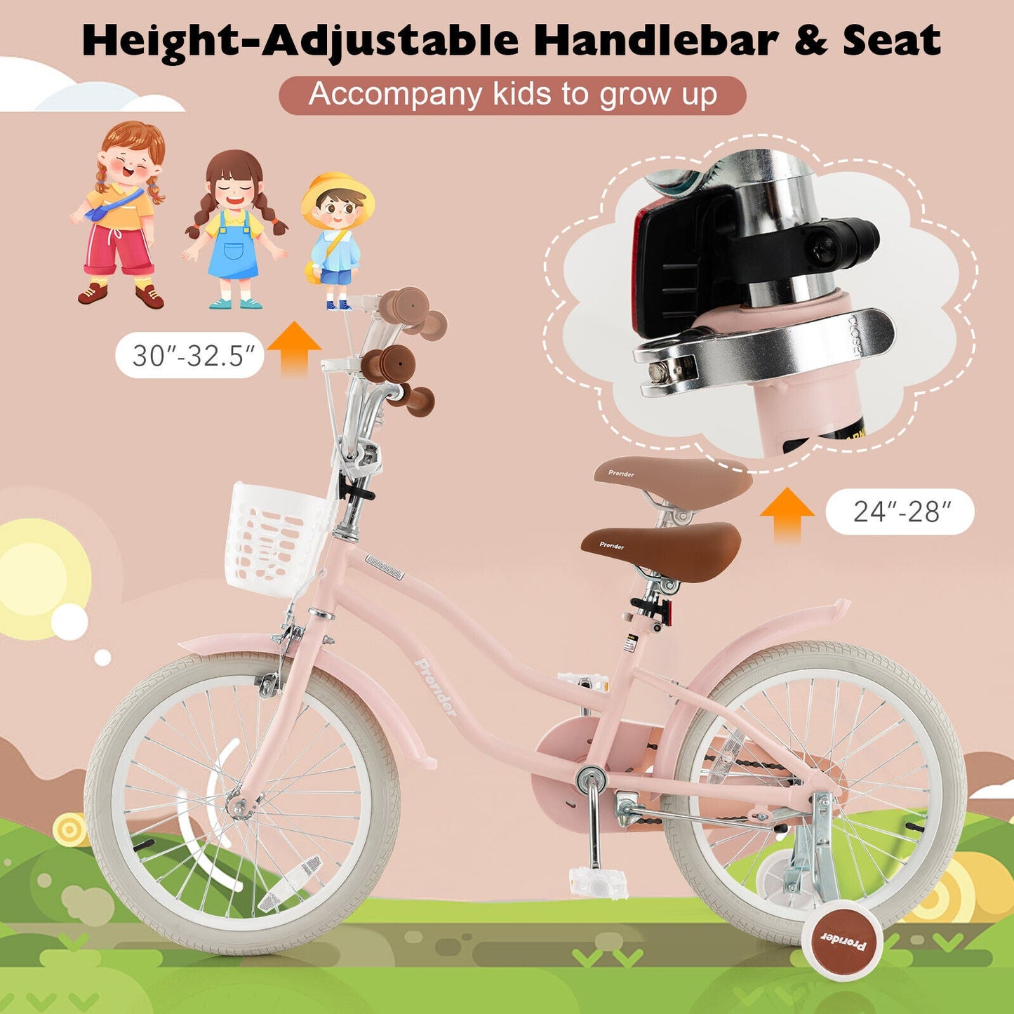 Bicicleta Infantil con Freno de Mano y Freno de Contrapedal - Rosa