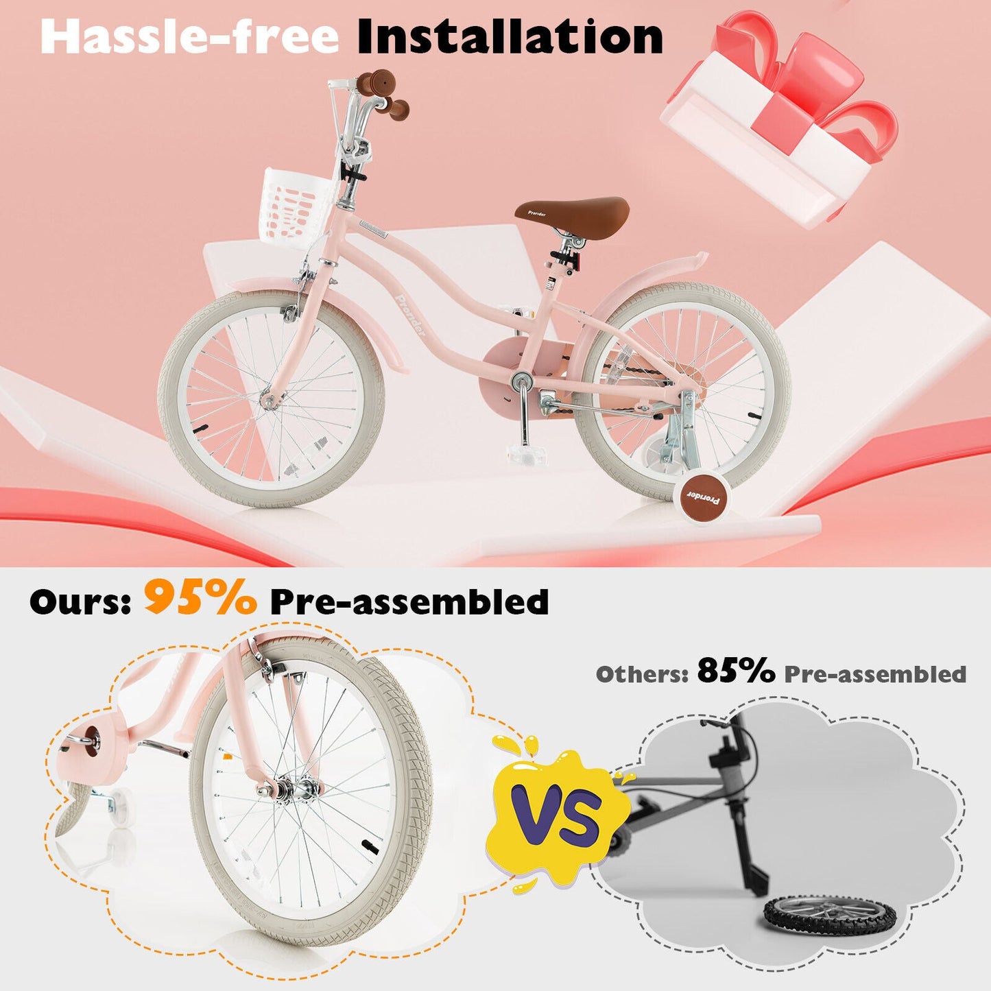 Bicicleta Infantil con Freno de Mano y Freno de Contrapedal - Rosa