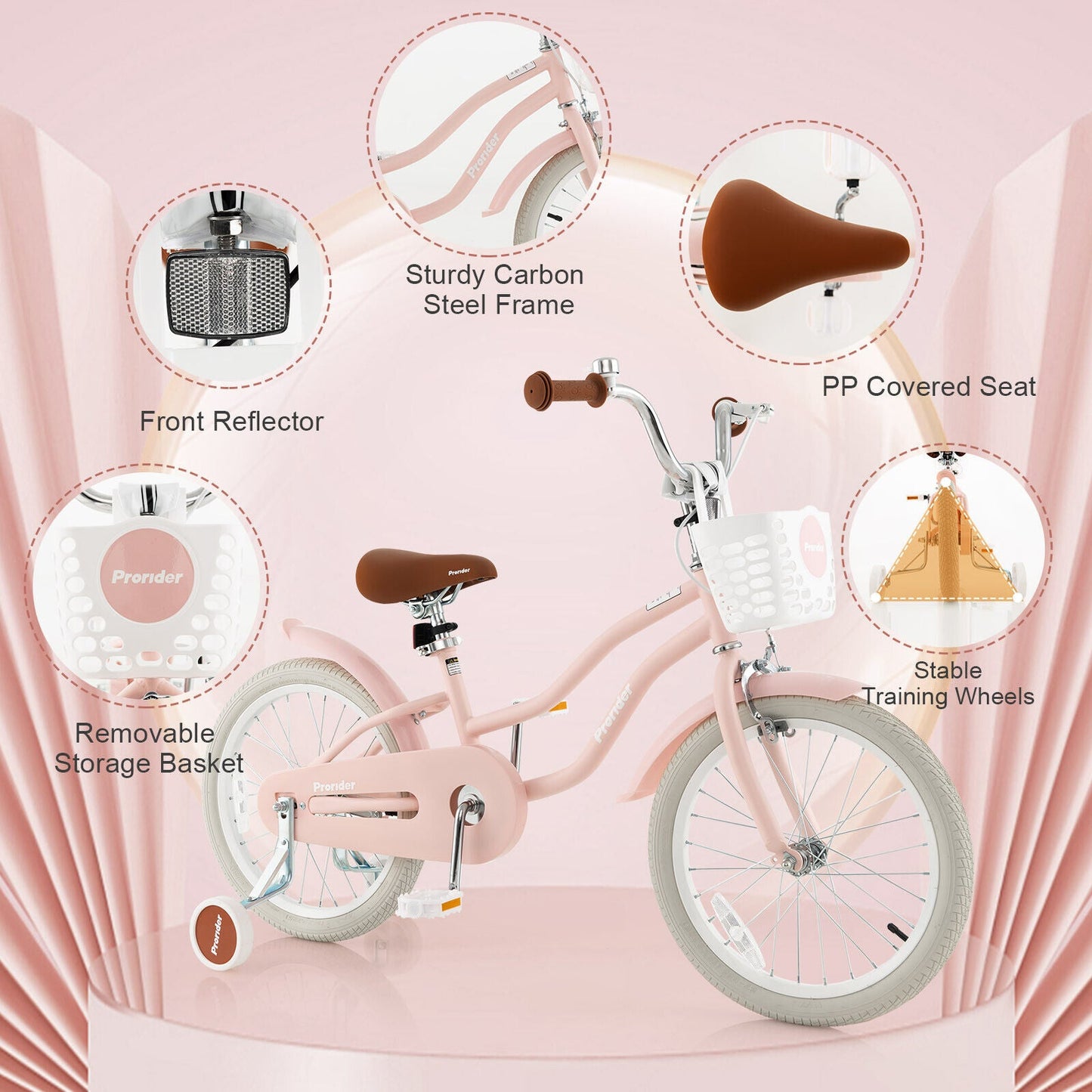 Bicicleta Infantil con Freno de Mano y Freno de Contrapedal - Rosa