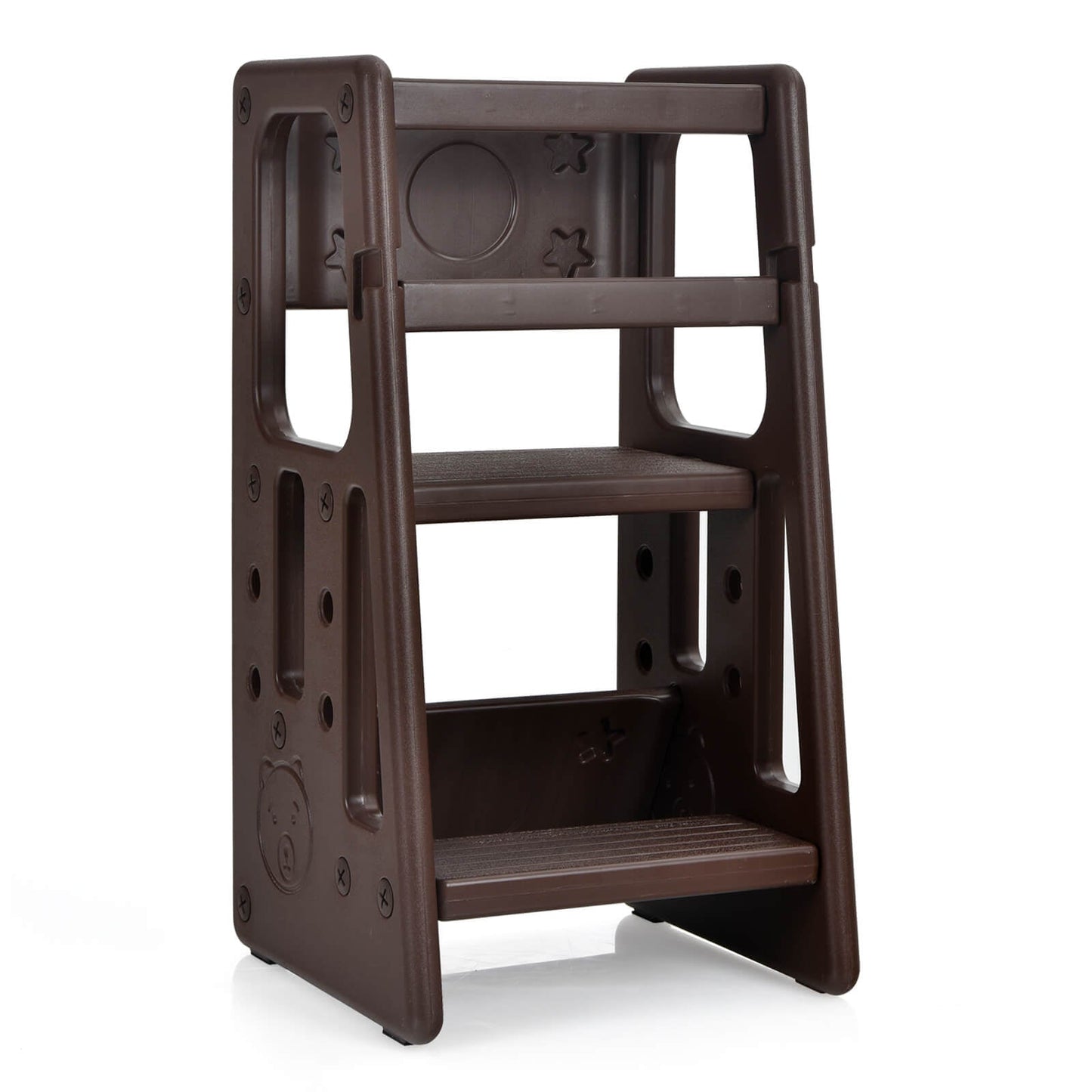 Kids Kitchen Step Stool with Double Safety Rails - Brown