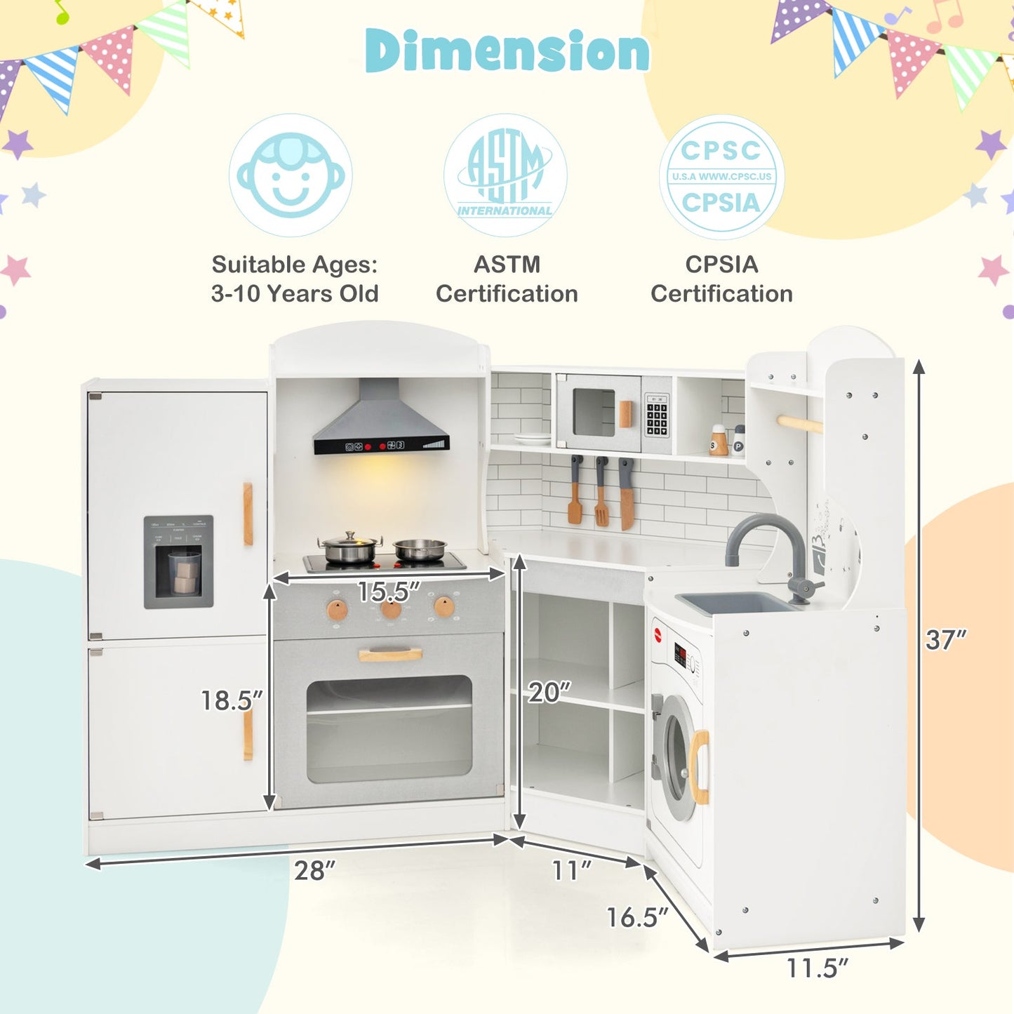 Cocina Infantil Esquinera con Lavadora y Máquina de Hielo