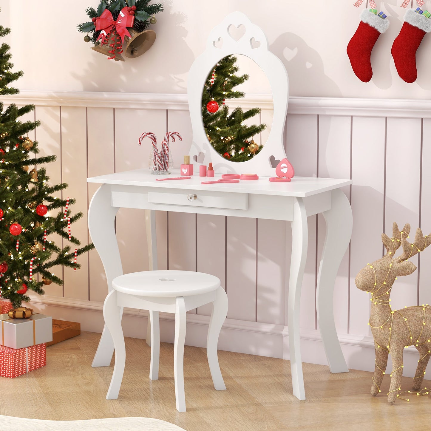 Conjunto de Mesa de Maquillaje para Niñas Princesa con Espejo - Blanco Roto
