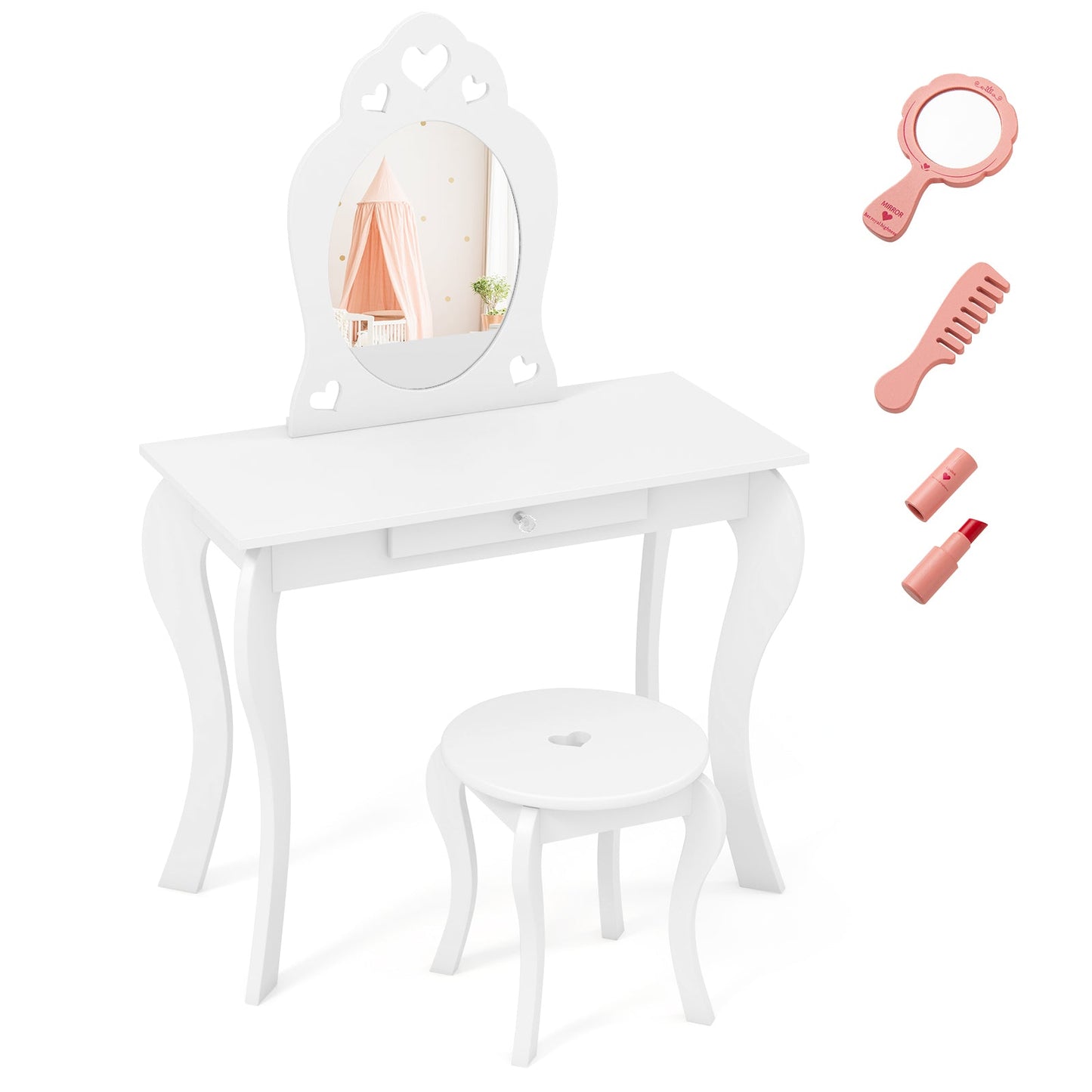 Conjunto de Mesa de Maquillaje para Niñas Princesa con Espejo - Blanco Roto