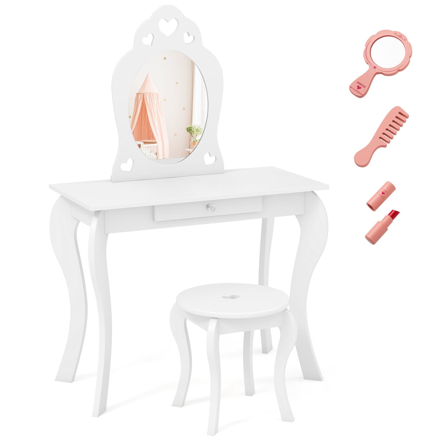 Conjunto de Mesa de Maquillaje para Niñas Princesa con Espejo - Blanco Roto