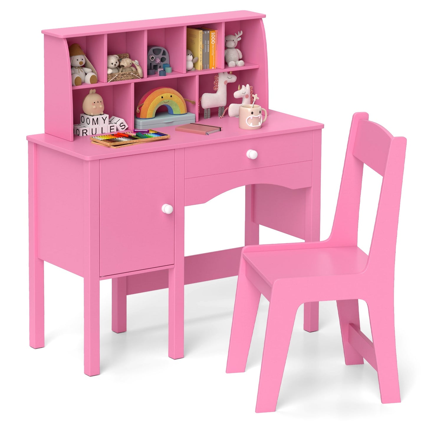 Ensemble Bureau et Chaise pour Enfants avec Rangement - Rose